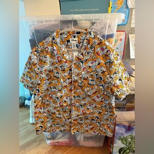 Disney Ducks Woven Button Short Sleeve Shirt Men SZ L Scrooge Donald Daisy BNWT
